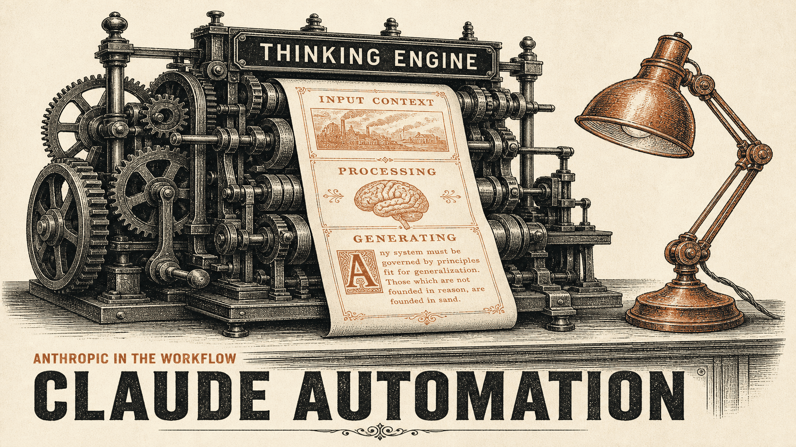 Vintage thinking engine illustration for Claude automation