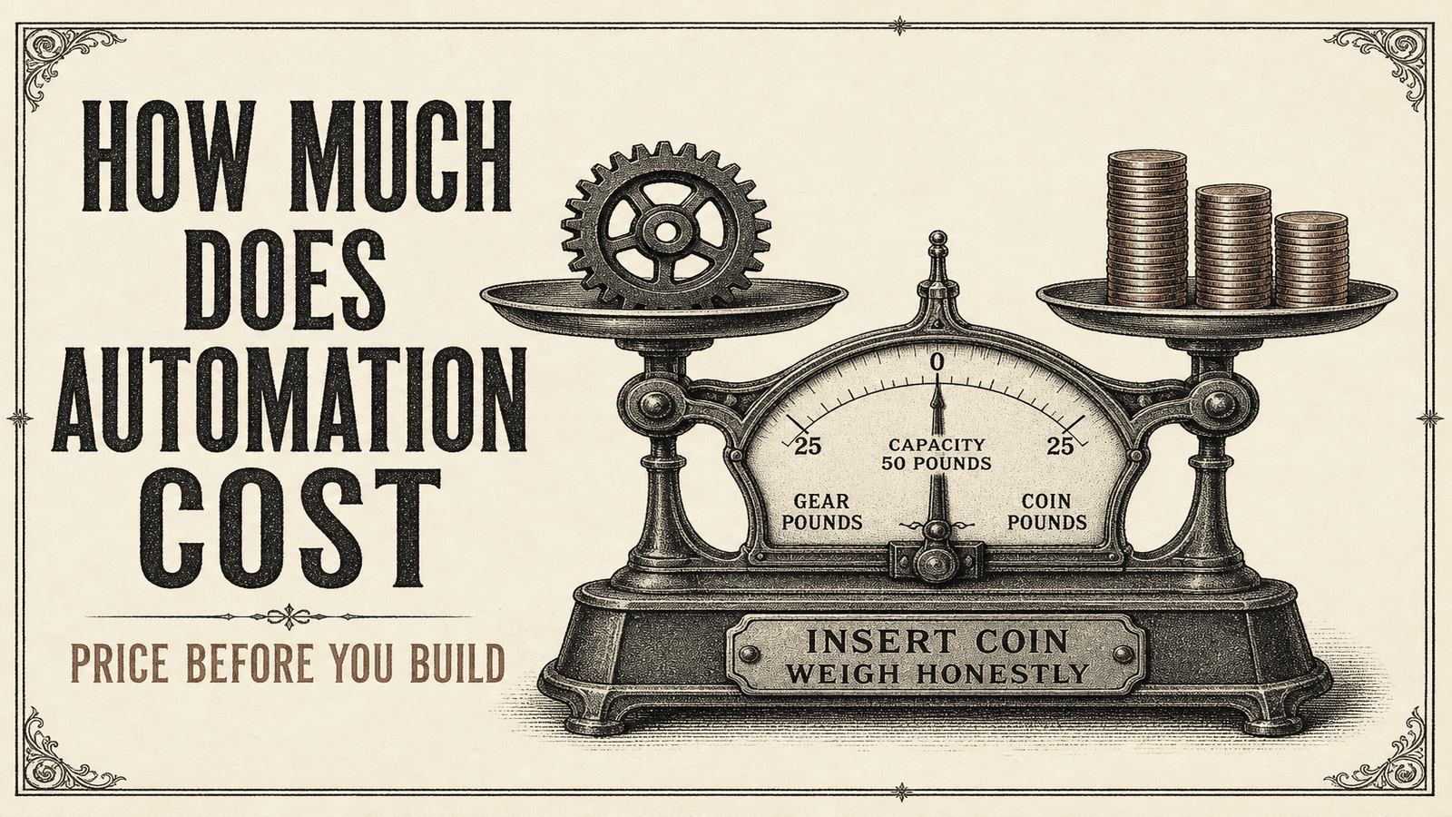 Vintage balance scale weighing a gear against coins